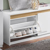 SoBuy FSR171-W Banc à Chaussures Meuble d'Entrée Banc Rangement Chaussures – 2 Abattants + Compartiment Supérieur + Capacité 240 kg – pour Entrée, Salon, Chambre – 104x30x47cm Blanc