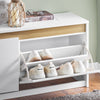 SoBuy FSR171-W Banc à Chaussures Meuble d'Entrée Banc Rangement Chaussures – 2 Abattants + Compartiment Supérieur + Capacité 240 kg – pour Entrée, Salon, Chambre – 104x30x47cm Blanc