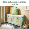 SoBuy FSR182-GR Banc à Chaussures Entrée – Rangement Chaussures avec Coussin Confortable, 2 Portes et Tiroir, Banc d’Entrée pour Salon Couloir – Vert, 90x35x45 cm