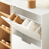 SoBuy FSR183-WN Meuble Chaussure Meuble à Chaussure Rangement Chaussures Ultra Mince 19cm - 4 Abattants 3 Compartiments Ouverts Armoire à Chaussures pour Entrée Couloir Chambre Bois Blanc 126x19x85cm