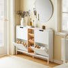 SoBuy FSR183-WN Meuble Chaussure, Armoire à Chaussures , Commode à 4 Abattants et 3 Compartiments