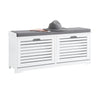 SoBuy FSR184-W Banc Chaussures, Rangement pour Chaussures, Armoire à Chaussures, Meuble d'entrée, Coffre avec 2 Abattants et 1 Coussin, pour Entrée, Couloir, Chambre et Salon, Blanc, L110xP29xH49 cm
