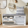 SoBuy FSR184-W Banc Chaussures, Rangement pour Chaussures, Armoire à Chaussures, Meuble d'entrée, Coffre avec 2 Abattants et 1 Coussin, pour Entrée, Couloir, Chambre et Salon, Blanc, L110xP29xH49 cm