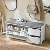 SoBuy FSR185-W Banc de Rangement, Meuble d'Entrée, Commode à Chaussure, Banquette avec Coussin Rembourré 1 Abattant et 2 Tiroir