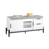 SoBuy FSR187-W Banc de Rangement avec Coussin Rembourré, Meuble Bas Entrée, Commode à Chaussure, Banquette avec 2 Porte Coulissantes et 2 Tiroirs, Pied en Métal