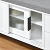 SoBuy FSR187-W Banc de Rangement avec Coussin Rembourré, Meuble Bas Entrée, Commode à Chaussure, Banquette avec 2 Porte Coulissantes et 2 Tiroirs, Pied en Métal, Blanc, L110xP35xH51 cm