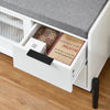 SoBuy FSR187-W Banc de Rangement avec Coussin Rembourré, Meuble Bas Entrée, Commode à Chaussure, Banquette avec 2 Porte Coulissantes et 2 Tiroirs, Pied en Métal, Blanc, L110xP35xH51 cm
