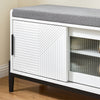 SoBuy FSR187-W Banc de Rangement avec Coussin Rembourré, Meuble Bas Entrée, Commode à Chaussure, Banquette avec 2 Porte Coulissantes et 2 Tiroirs, Pied en Métal