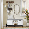 SoBuy FSR187-W Banc de Rangement avec Coussin Rembourré, Meuble Bas Entrée, Commode à Chaussure, Banquette avec 2 Porte Coulissantes et 2 Tiroirs, Pied en Métal