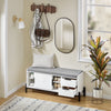 SoBuy FSR187-W Banc de Rangement avec Coussin Rembourré, Meuble Bas Entrée, Commode à Chaussure, Banquette avec 2 Porte Coulissantes et 2 Tiroirs, Pied en Métal