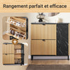 SoBuy FSR203-N Meuble Chaussures Étroit pour Entrée– Armoire à Chaussures avec 2 Abattantes et Porte Latérale Meuble Rangement Chaussure – Design Nordique Compact Noir Bois Clair 90x24x88cm