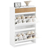 SoBuy FSR205-WN Meuble à Chaussures Rangement Chaussures Meuble Entrée - Compact avec Tiroir et Portes Basculantes - Design Nordique pour Entrée et Couloir - Blanc Bois 61x26x91cm