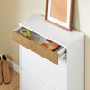 SoBuy FSR205-WN Meuble à Chaussures Rangement Chaussures Meuble Entrée - Compact avec Tiroir et Portes Basculantes - Design Nordique pour Entrée et Couloir - Blanc Bois 61x26x91cm
