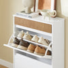 SoBuy FSR205-WN Meuble à Chaussures Rangement Chaussures Meuble Entrée - Compact avec Tiroir et Portes Basculantes - Design Nordique pour Entrée et Couloir - Blanc Bois 61x26x91cm