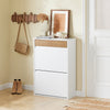 SoBuy FSR205-WN Meuble à Chaussures Rangement Chaussures Meuble Entrée - Compact avec Tiroir et Portes Basculantes - Design Nordique pour Entrée et Couloir - Blanc Bois 61x26x91cm