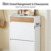 SoBuy FSR205-WN Meuble à Chaussures Rangement Chaussures Meuble Entrée - Compact avec Tiroir et Portes Basculantes - Design Nordique pour Entrée et Couloir - Blanc Bois 61x26x91cm
