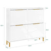 SoBuy FSR206-GW Meuble à Chaussures Entrée Armoire à Chaussures Ultra Fin 19cm - Blanc Brillant et Or - pour Entrée, Couloir, Petit Espace, Anti-Basculement, avec Protection Sol - 100x19x90cm