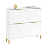 SoBuy FSR206-GW Meuble à Chaussures Entrée Armoire à Chaussures Ultra Fin 19cm - Blanc Brillant et Or - pour Entrée, Couloir, Petit Espace, Anti-Basculement, avec Protection Sol - 100x19x90cm