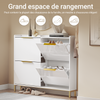 SoBuy FSR206-GW Meuble à Chaussures Entrée Armoire à Chaussures Ultra Fin 19cm - Blanc Brillant et Or - pour Entrée, Couloir, Petit Espace, Anti-Basculement, avec Protection Sol - 100x19x90cm