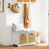 Prévente SoBuy FSR23-II-WN Banc Chaussures Entrée Rangement - Meuble à Chaussures avec Coussin Rembourré et 2 Portes - Banc d’Entrée en Bois pour Couloir - 71x35x43cm, Blanc+Naturel