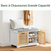 Prévente SoBuy FSR23-II-WN Banc Chaussures Entrée Rangement - Meuble à Chaussures avec Coussin Rembourré et 2 Portes - Banc d’Entrée en Bois pour Couloir - 71x35x43cm, Blanc+Naturel