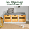 SoBuy FSR23-WN Banc Chaussures Entrée Rangement - Meuble à Chaussures avec Coussin Rembourré et 3 Paniers - Banc d’Entrée en Bois pour Couloir - 105x35x43cm, Blanc+Naturel