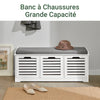 SoBuy FSR23-W Banc Chaussures Entrée Rangement - Meuble à Chaussures avec Coussin Rembourré et 3 Paniers - Banc d’Entrée en Bois pour Couloir - 105x35x43cm, 120kg Charge
