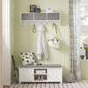 SoBuy FRG282-W Porte Manteau Mural avec 5 Crochets et 3 Paniers - Porte Manteau Mural Bois, Meuble Entrée avec Étagère - Penderie Suspendue pour Chambre, Salon, Salle de Bain - Blanc 100x20x30cm