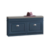SoBuy FSR64-B Meuble Chaussure Rangement Chaussure Banc Chaussures Entrée - 2 Abattants avec Coussin Amovible, Coffre de Rangement Étagère pour Entrée Étroit Bois Laqué, L104xP24xH51cm, Bleu