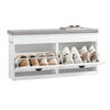 SoBuy FSR64-WG Meuble Chaussure Rangement Chaussure Banc Chaussures Entrée - 2 Abattants avec Coussin Amovible, Coffre de Rangement Étagère pour Entrée Étroit L104xP24xH51cm Effet Bois Vieilli Blanc