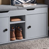SoBuy FSR96-DG Meuble Chaussure Banc à Chaussures avec Coussin Rembourré, 2 Portes, 3 Étagères Réglables – Rangement Chaussures Moderne pour Meuble d’Entrée – 150kg – Gris 100x34x47cm