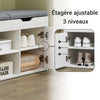 SoBuy FSR96-W Meuble Chaussure Banc à Chaussures avec Coussin Rembourré, 2 Portes, 3 Étagères Réglables – Rangement Chaussures Moderne pour Meuble d’Entrée – 150kg – Blanc 100x34x47cm