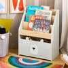 SoBuy KMB104-HG Bibliothèque Enfant, Étagère à Livres, Étagère de Rangement Jouets pour Enfants, Porte-revues avec Boître Roulante et 3 Étagères, Blanc et Gris, L51xP28xH70 cm