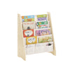 SoBuy KMB50-N Bibliothèque Enfant Meuble Rangement Jouet et Livres pour Chambre Enfant Étagère à Livre avec 4 Compartiments et 3 Poches Tissu Naturel 63x28x76cm