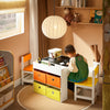 SoBuy KMB75-K-W Ensemble Table Enfant avec 2 Chaises, Table de Dessin, Table Réversible à Double Face avec Tableau Noir, 4 Boîtes de Rangement