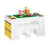 SoBuy KMB75-W Table Enfant avec 2 Chaises, Ensemble Table et Chaises Enfant avec Bacs de Rangement, Chaise Bureau pour Chambre, Table de Bloc de Construction Double Face, Blanc 87x50x50 cm