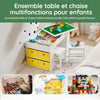 SoBuy KMB75-W Table Enfant avec 2 Chaises, Ensemble Table et Chaises Enfant avec Bacs de Rangement, Chaise Bureau pour Chambre, Table de Bloc de Construction Double Face, Blanc 87x50x50 cm