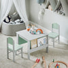 SoBuy KMB88-HG Ensemble Table Enfant avec 2 Chaises Enfants, Bureau Enfant avec 2 étagères à Livres latérales, Gris Clair et Vert Clair