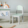 SoBuy KMB88-HG Ensemble Table Enfant avec 2 Chaises Enfants, Bureau Enfant avec 2 étagères à Livres latérales, Gris Clair et Vert Clair