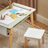 SoBuy KMB92-GR Ensemble Table d’Enfant + 2 Tabourets, Set de 3 Pièces Table à Dessin avec 1 Porte-Rouleau de Papier et 2 Compartiments Ouverts