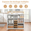 SoBuy KNL07-WN Îlot de Cuisine, Meuble de Rangement Multifonction, Buffet avec Porte-Bouteilles, Meuble de Cuisine, Armoire Bar pour Salon, Buffet Salon, Blanc et Naturel 105 x 60 x 105cm