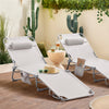 SoBuy OGS35-MIx2Lot de 2 Transat Jardin Extérieur Pliable Bain de Soleil avec Oreiller Chaise Longue Relax avec Poche Latérale Mobilier de Jardin pour Terrasse Plage Piscine Beige 155x56x81 cm