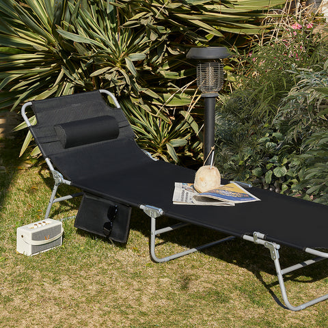 SoBuy OGS35-SCH Chaise Longue Bain de soleil Transat de Jardin Pliant