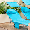 SoBuy OGS48-B Transat Jardin Extérieur Pliable Bain de Soleil avec Oreiller Chaise Longue Relax avec Pare-Soleil et Poche Latérale Mobilier de Jardin pour Terrasse Plage Piscine Bleu ciel 155x56x81cm
