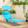 SoBuy OGS48-B Transat Jardin Extérieur Pliable Bain de Soleil avec Oreiller Chaise Longue Relax avec Pare-Soleil et Poche Latérale Mobilier de Jardin pour Terrasse Plage Piscine Bleu ciel 155x56x81cm
