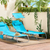 SoBuy OGS48-B Transat Jardin Extérieur Pliable Bain de Soleil avec Oreiller Chaise Longue Relax avec Pare-Soleil et Poche Latérale Mobilier de Jardin pour Terrasse Plage Piscine Bleu ciel 155x56x81cm