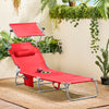 SoBuy OGS48-R Transat Jardin Extérieur Pliable Bain de Soleil avec Oreiller Chaise Longue Relax avec Pare-Soleil et Poche Latérale Mobilier de Jardin pour Terrasse Plage Piscine Rouge 155x56x81cm