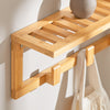 SoBuy FHK06-N Étagère Porte-Serviette Porte-Manteau Mural Penderie Patère Murale en Bambou avec Étagère et 6 Crochets - L90 x P12,5 x H16,5cm