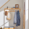 SoBuy FHK06-N Étagère Porte-Serviette Porte-Manteau Mural Penderie Patère Murale en Bambou avec Étagère et 6 Crochets - L90 x P12,5 x H16,5cm