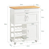 SoBuy FKW45-WN Desserte de Cuisine, Chariot de Service Roulant, Armoire de Rangement sur roulettes, Plateau en Bois d'Hévéa, avec Tiroir, Porte-Bouteilles et Portes, L67xH87xP37cm, Blanc